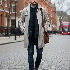 Banana Republic Khaki/Stone Single-Breasted Mac Coat - Size M